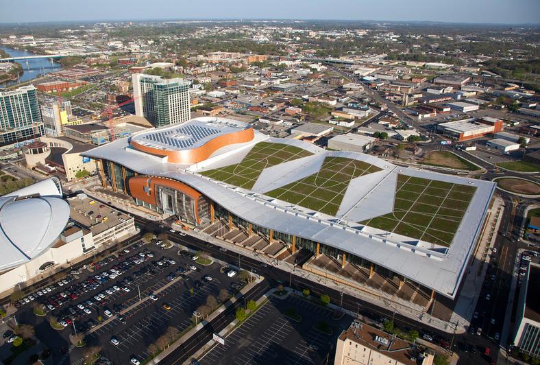 aerial view of the green roof atop the Music City Center in Nashville, Tennessee