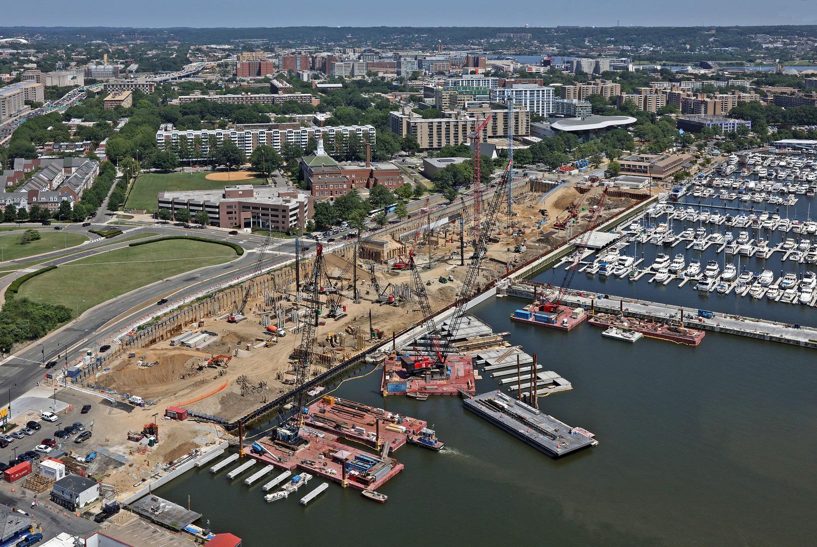 The Wharf in Washington, DC, while foundations work was being done - aerial view