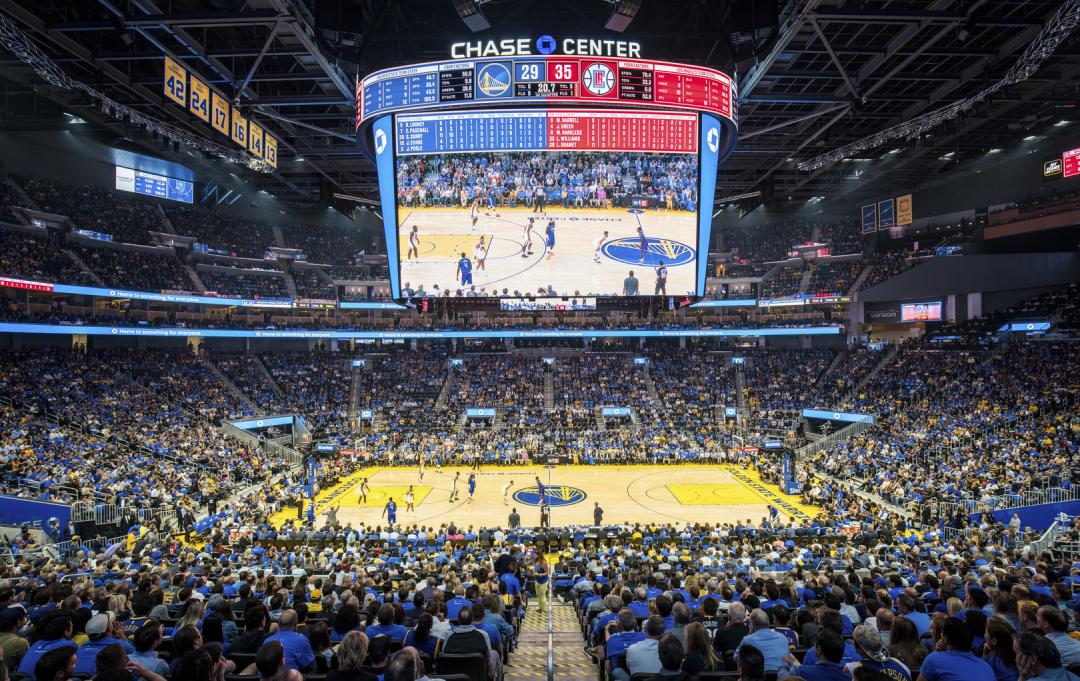 Chase Center basketball court during a game